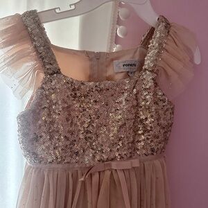 Popatu Rose Gold Sequin Tulle Party Dress